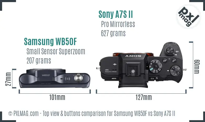 Samsung WB50F vs Sony A7S II top view buttons comparison