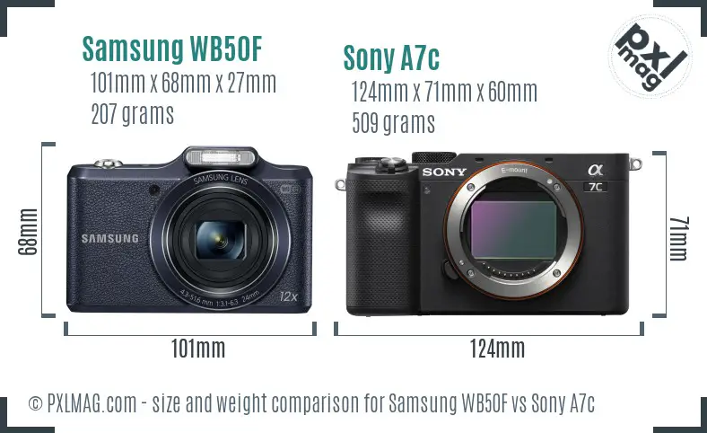 Samsung WB50F vs Sony A7c size comparison Samsung WB50F vs Sony A7c size comparison