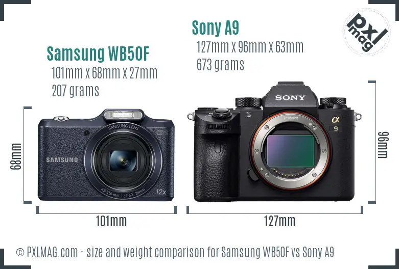 Samsung WB50F vs Sony A9 size comparison Samsung WB50F vs Sony A9 size comparison