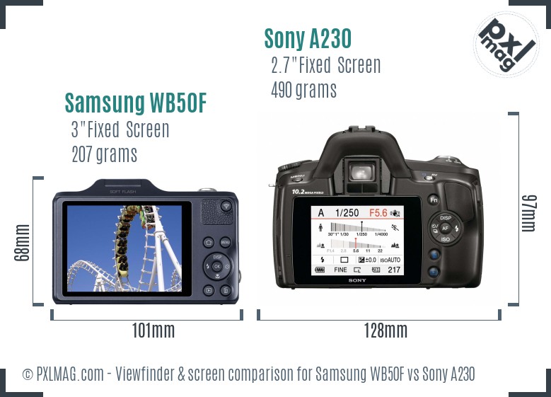 Samsung WB50F vs Sony A230 Screen and Viewfinder comparison