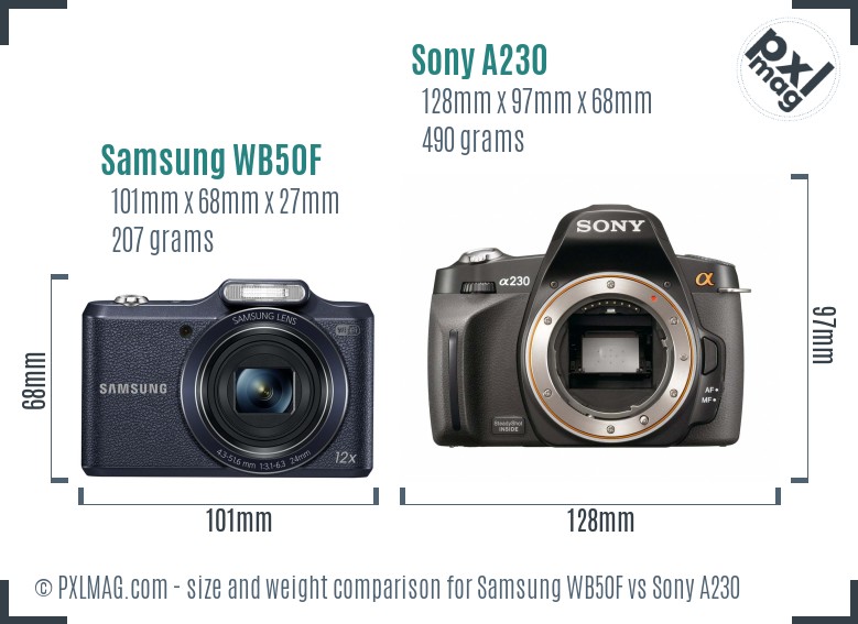 Samsung WB50F vs Sony A230 size comparison Samsung WB50F vs Sony A230 size comparison