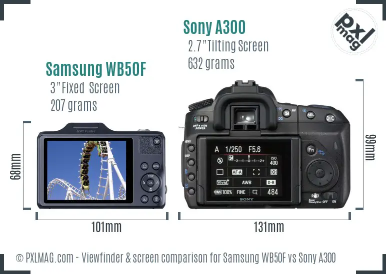 Samsung WB50F vs Sony A300 Screen and Viewfinder comparison