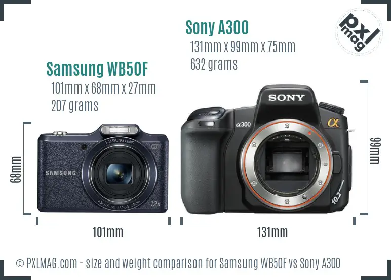 Samsung WB50F vs Sony A300 size comparison