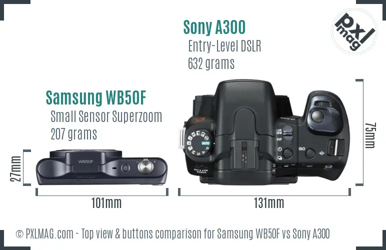 Samsung WB50F vs Sony A300 top view buttons comparison