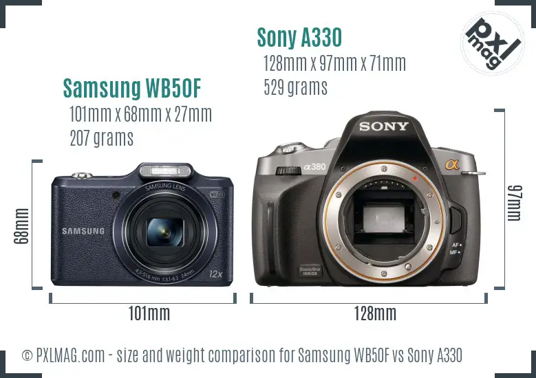 Samsung WB50F vs Sony A330 size comparison
