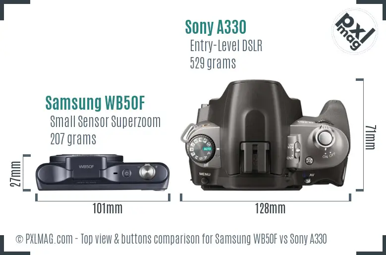 Samsung WB50F vs Sony A330 top view buttons comparison
