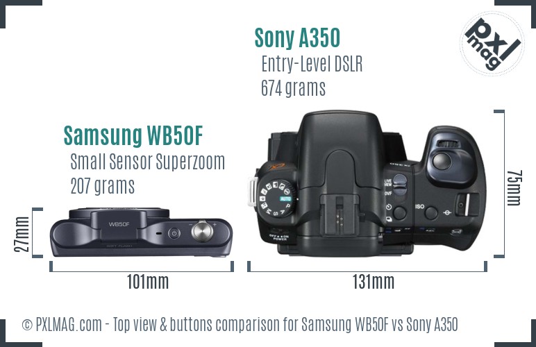 Samsung WB50F vs Sony A350 top view buttons comparison