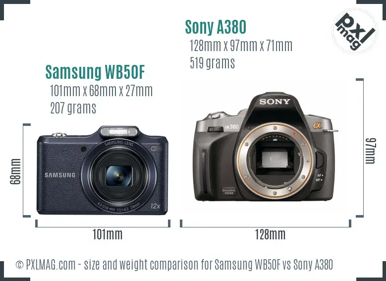 Samsung WB50F vs Sony A380 size comparison