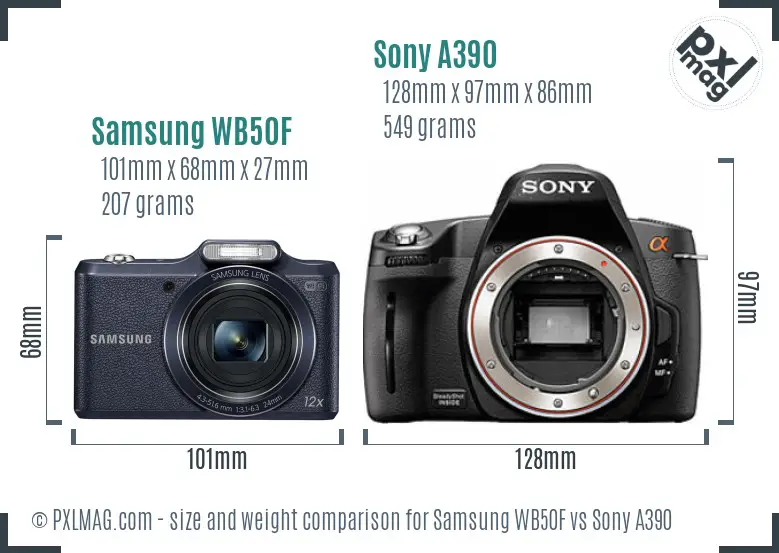 Samsung WB50F vs Sony A390 size comparison