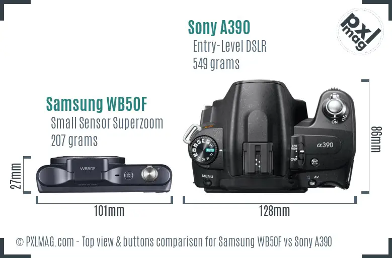 Samsung WB50F vs Sony A390 top view buttons comparison