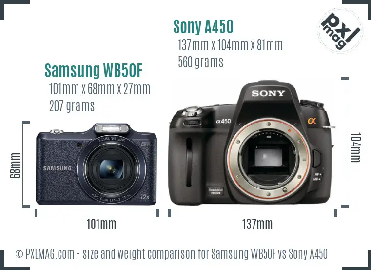 Samsung WB50F vs Sony A450 size comparison