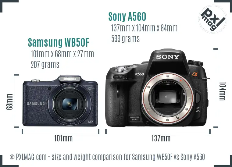 Samsung WB50F vs Sony A560 size comparison