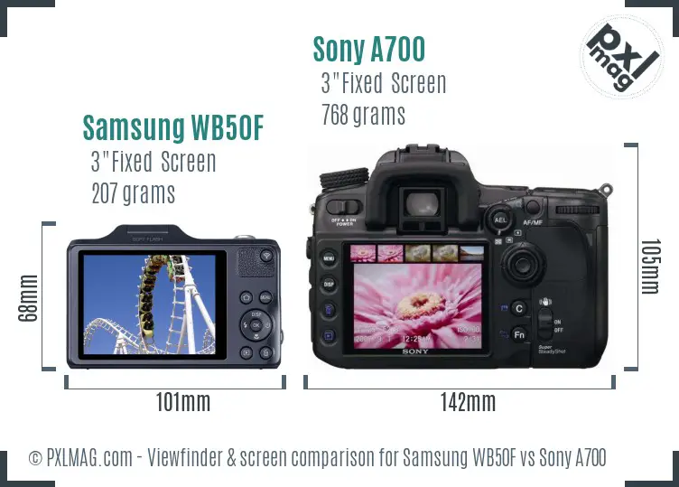 Samsung WB50F vs Sony A700 Screen and Viewfinder comparison