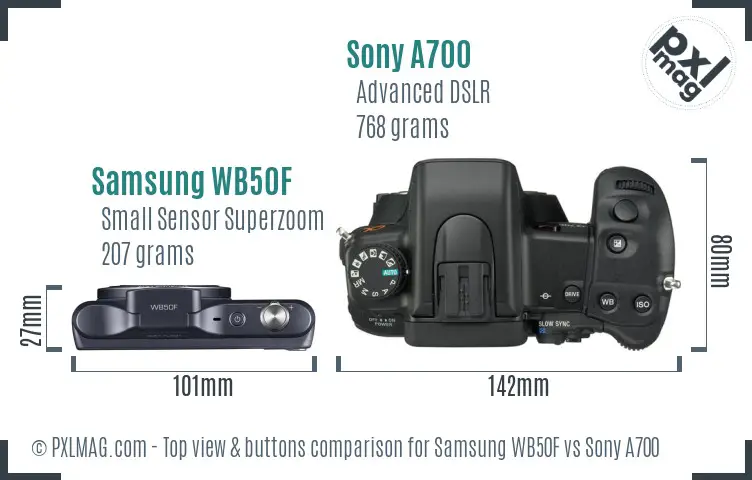 Samsung WB50F vs Sony A700 top view buttons comparison