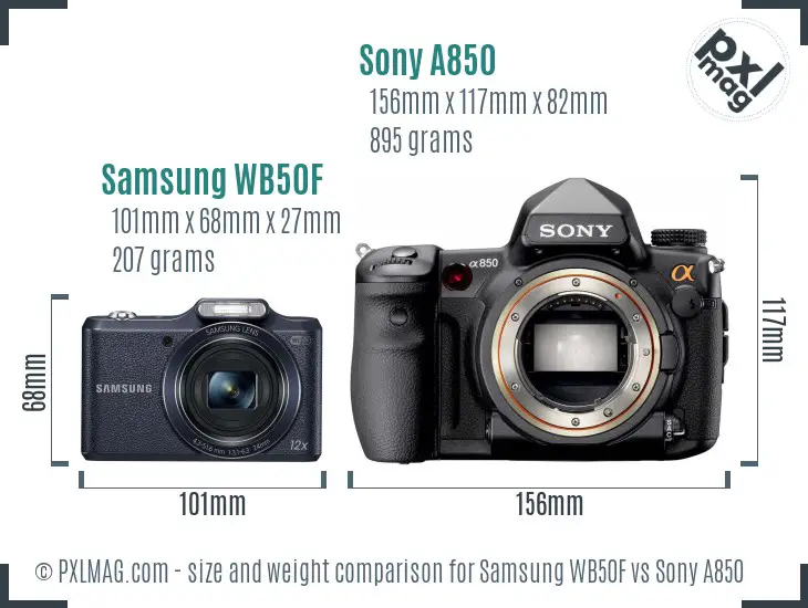 Samsung WB50F vs Sony A850 size comparison