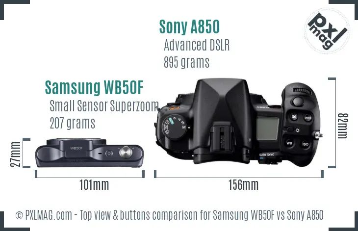 Samsung WB50F vs Sony A850 top view buttons comparison