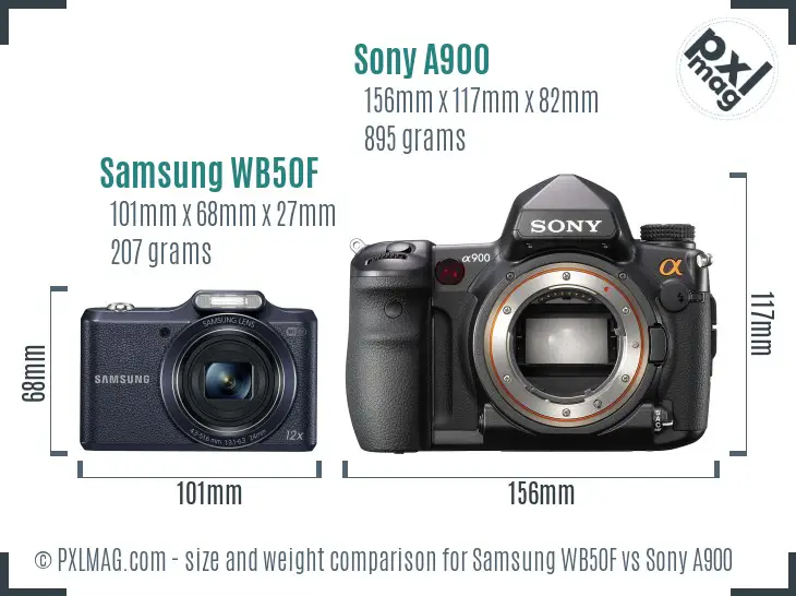 Samsung WB50F vs Sony A900 size comparison Samsung WB50F vs Sony A900 size comparison