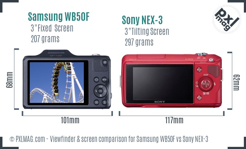 Samsung WB50F vs Sony NEX-3 Screen and Viewfinder comparison
