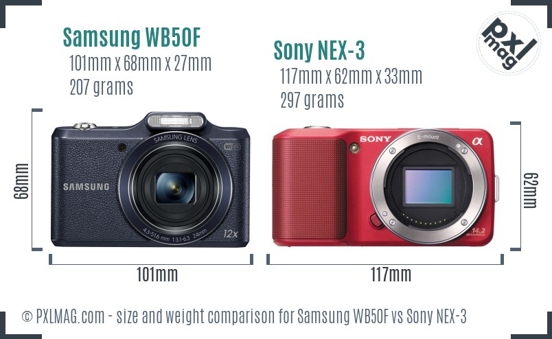 Samsung WB50F vs Sony NEX-3 size comparison Samsung WB50F vs Sony NEX-3 size comparison
