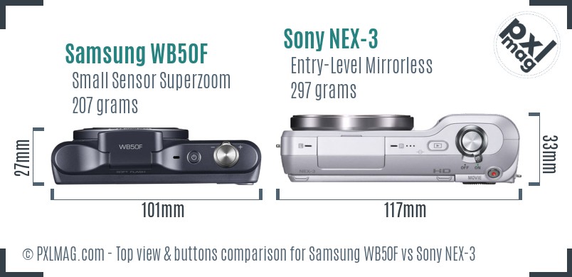 Samsung WB50F vs Sony NEX-3 top view buttons comparison