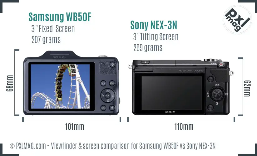Samsung WB50F vs Sony NEX-3N Screen and Viewfinder comparison