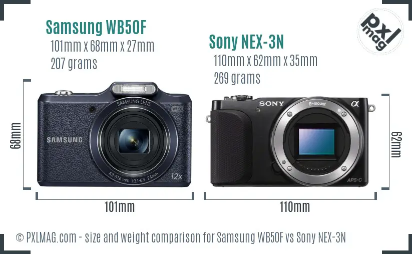 Samsung WB50F vs Sony NEX-3N size comparison