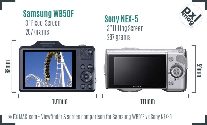 Samsung WB50F vs Sony NEX-5 Screen and Viewfinder comparison