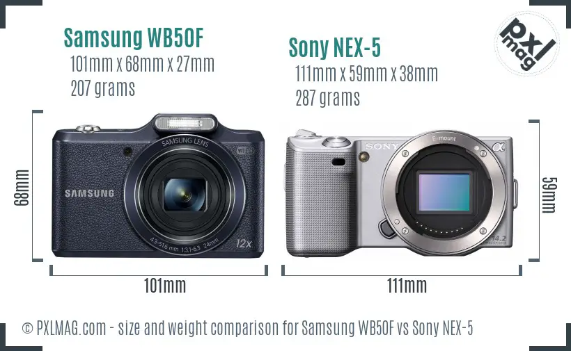 Samsung WB50F vs Sony NEX-5 size comparison