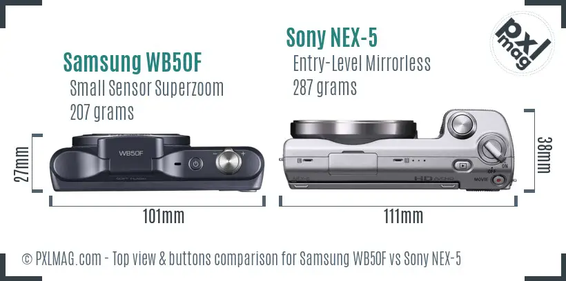 Samsung WB50F vs Sony NEX-5 top view buttons comparison