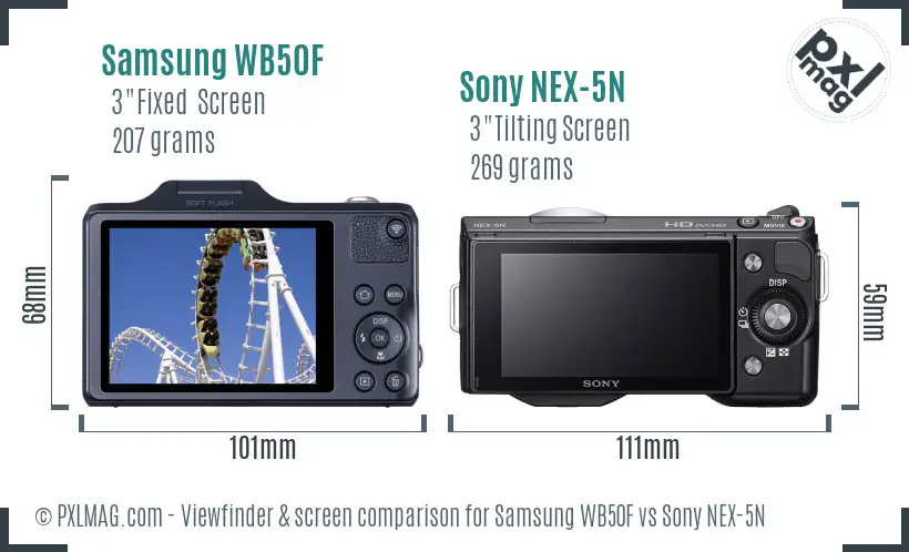 Samsung WB50F vs Sony NEX-5N Screen and Viewfinder comparison