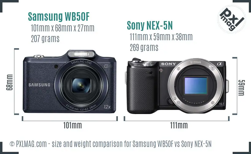 Samsung WB50F vs Sony NEX-5N size comparison