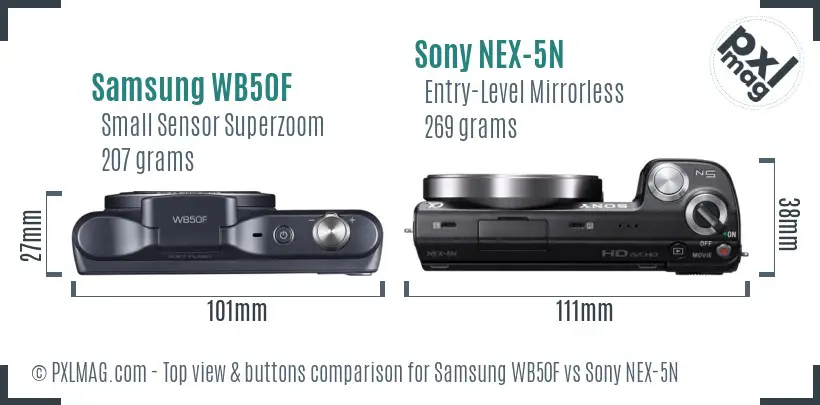 Samsung WB50F vs Sony NEX-5N top view buttons comparison