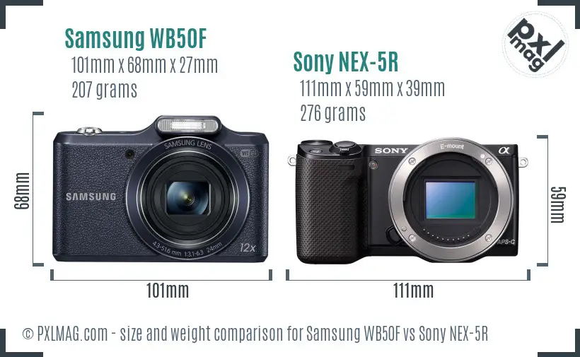 Samsung WB50F vs Sony NEX-5R size comparison Samsung WB50F vs Sony NEX-5R size comparison