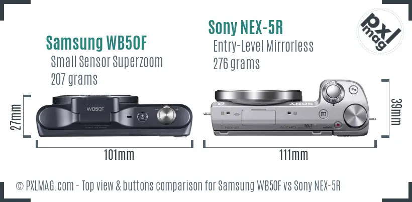 Samsung WB50F vs Sony NEX-5R top view buttons comparison Samsung WB50F vs Sony NEX-5R top view buttons comparison