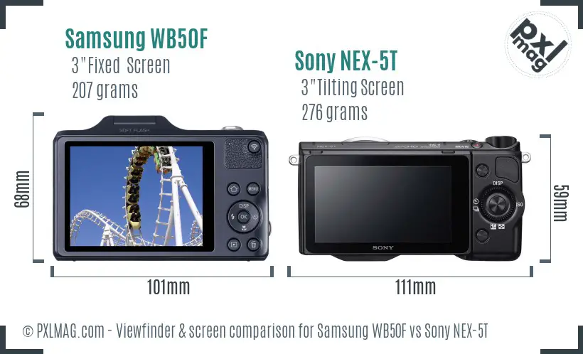 Samsung WB50F vs Sony NEX-5T Screen and Viewfinder comparison