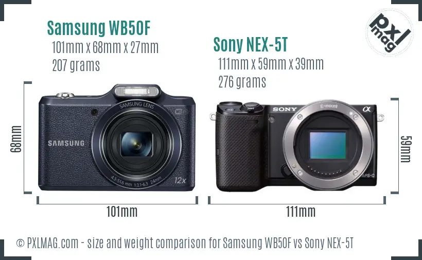 Samsung WB50F vs Sony NEX-5T size comparison