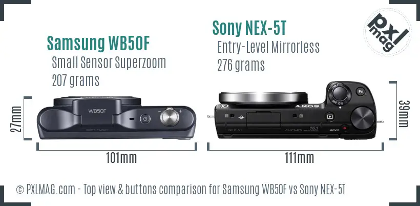 Samsung WB50F vs Sony NEX-5T top view buttons comparison