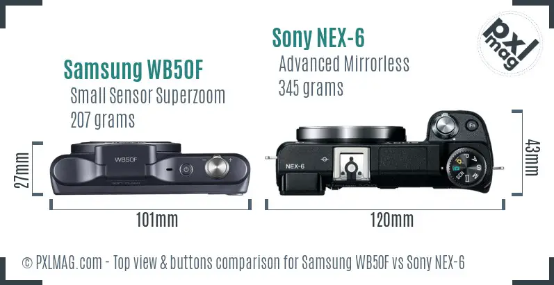 Samsung WB50F vs Sony NEX-6 top view buttons comparison