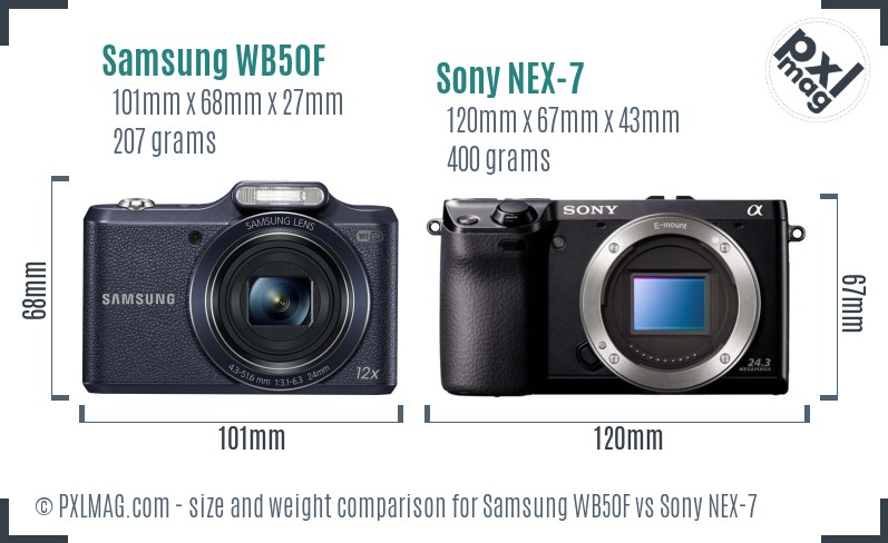 Samsung WB50F vs Sony NEX-7 size comparison