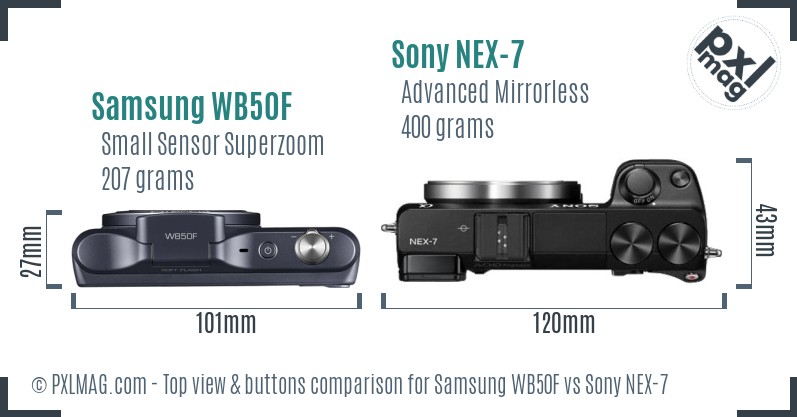 Samsung WB50F vs Sony NEX-7 top view buttons comparison