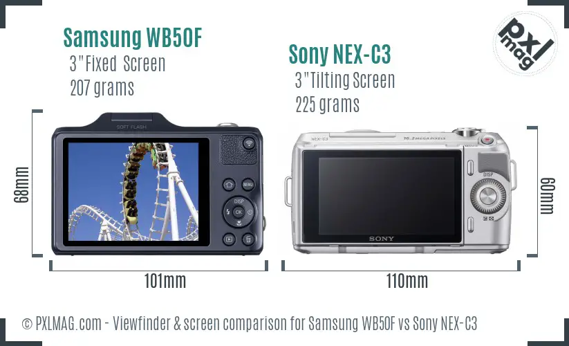 Samsung WB50F vs Sony NEX-C3 Screen and Viewfinder comparison