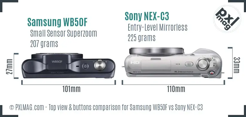 Samsung WB50F vs Sony NEX-C3 top view buttons comparison