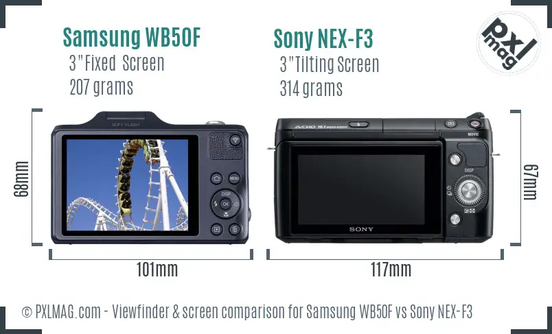 Samsung WB50F vs Sony NEX-F3 Screen and Viewfinder comparison