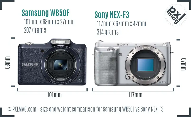 Samsung WB50F vs Sony NEX-F3 size comparison