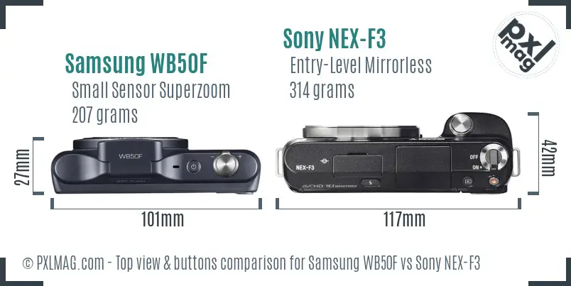 Samsung WB50F vs Sony NEX-F3 top view buttons comparison