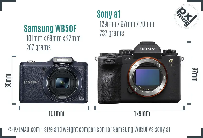 Samsung WB50F vs Sony a1 size comparison