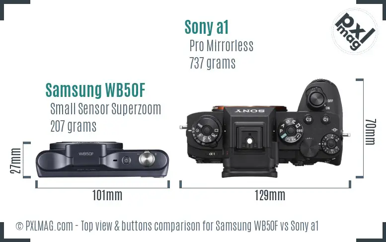 Samsung WB50F vs Sony a1 top view buttons comparison