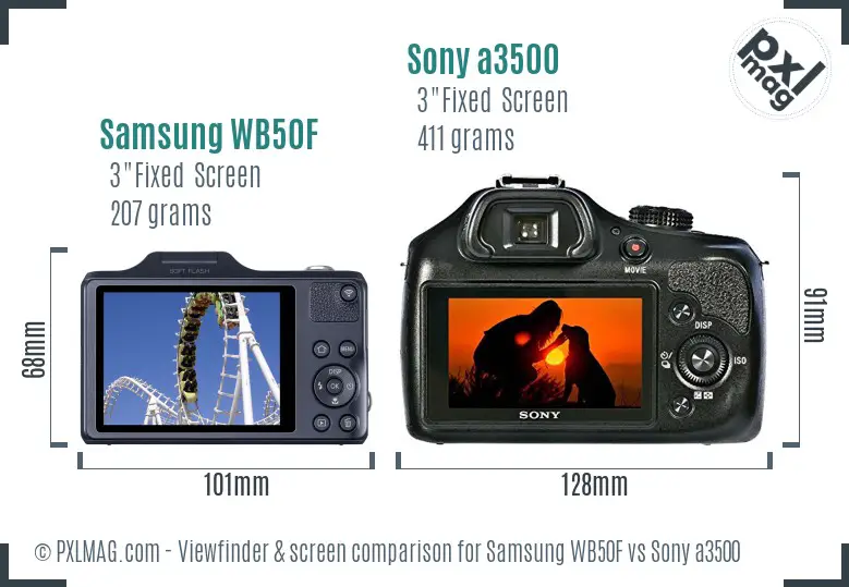 Samsung WB50F vs Sony a3500 Screen and Viewfinder comparison