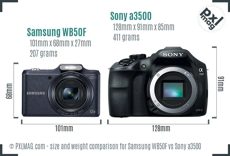Samsung WB50F vs Sony a3500 size comparison