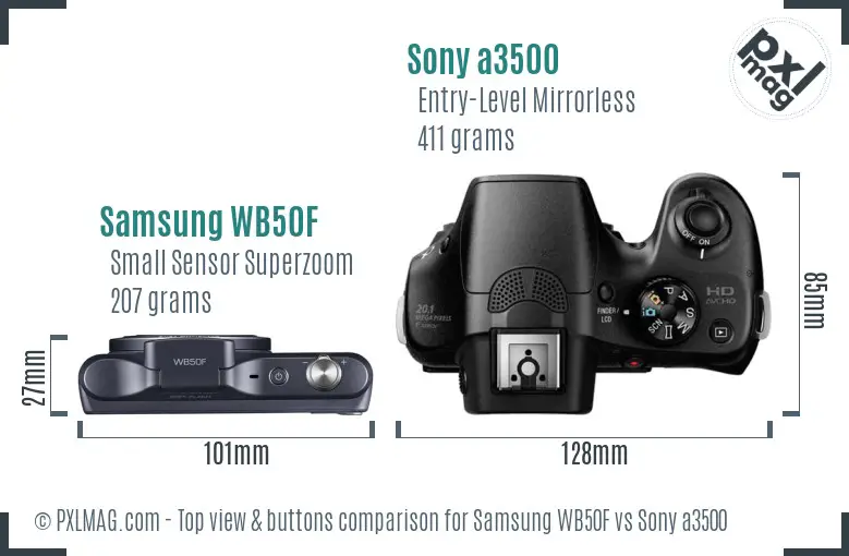 Samsung WB50F vs Sony a3500 top view buttons comparison